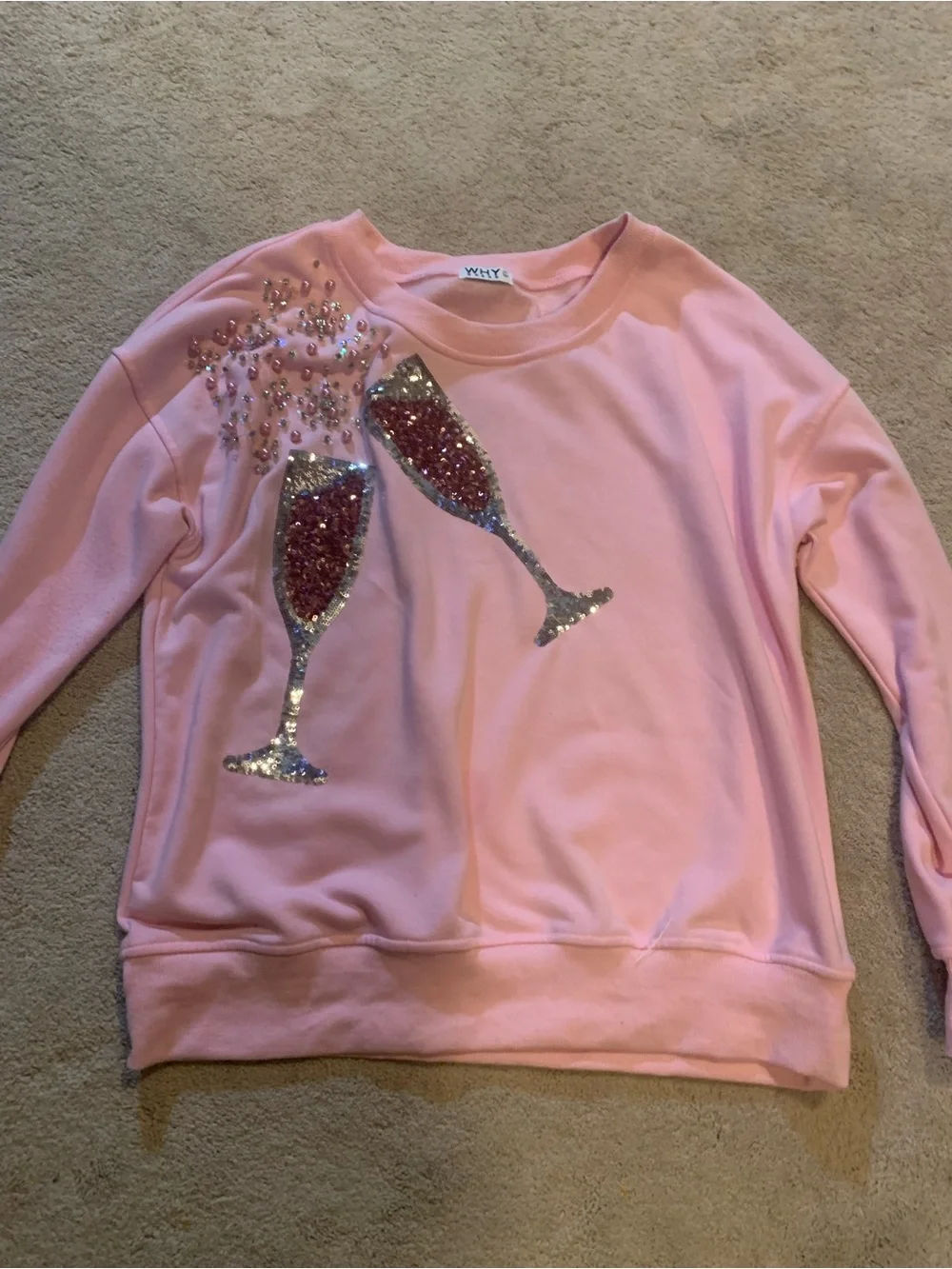Why Dress Large Pink Champagne Embellished Sweatshirt - Picture 2 of 3